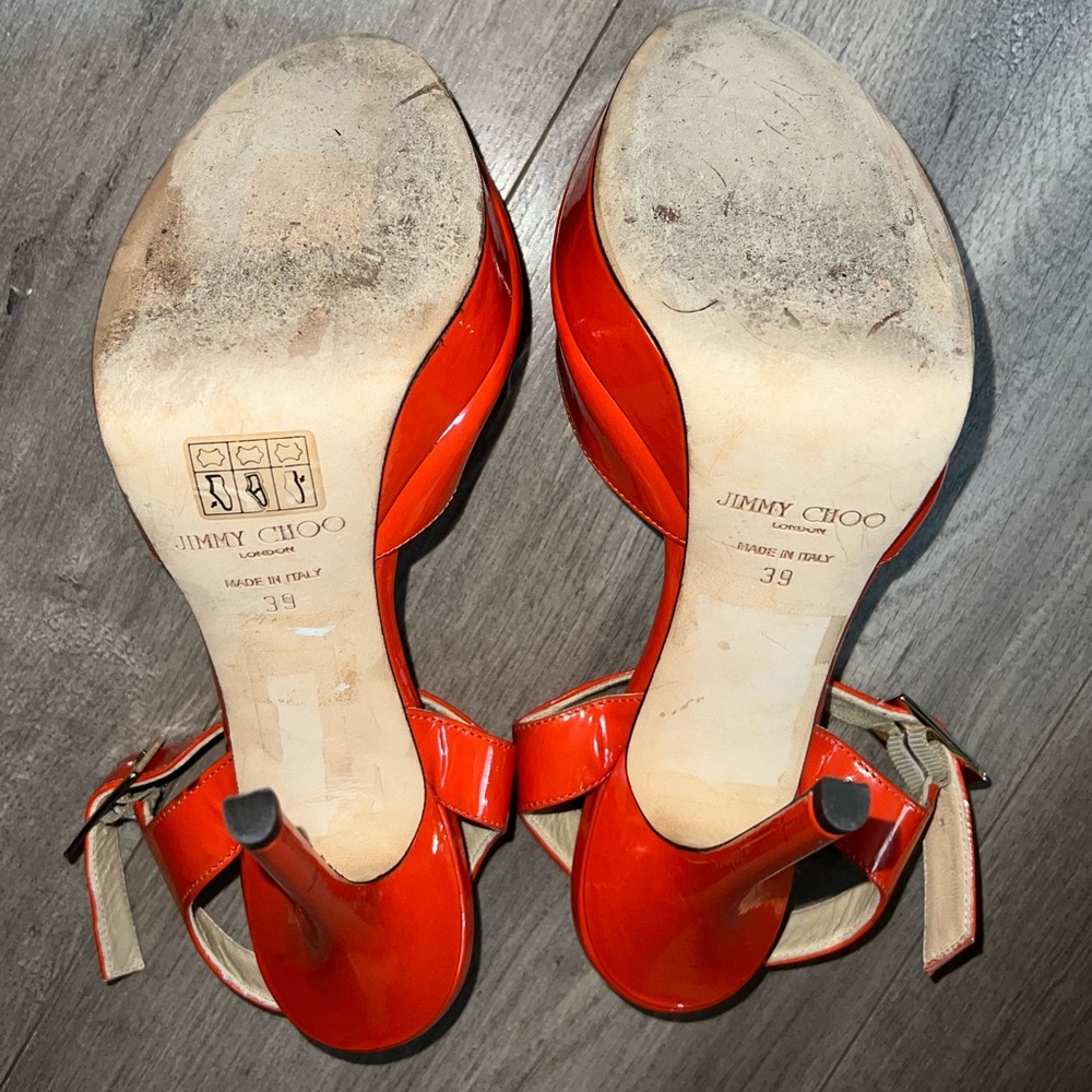 Jimmy Choo Linda Ankle-Wrap Patent Platform Sandal, Tangerine - Picture 6 of 10